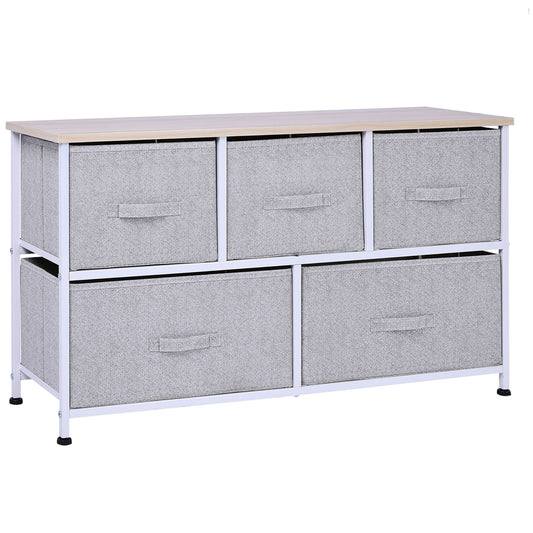 40" L 5 Drawer Horizontal Storage Cube Dresser Unit Bedroom Organizer Livingroom Shelf Tower with Fabric Bins