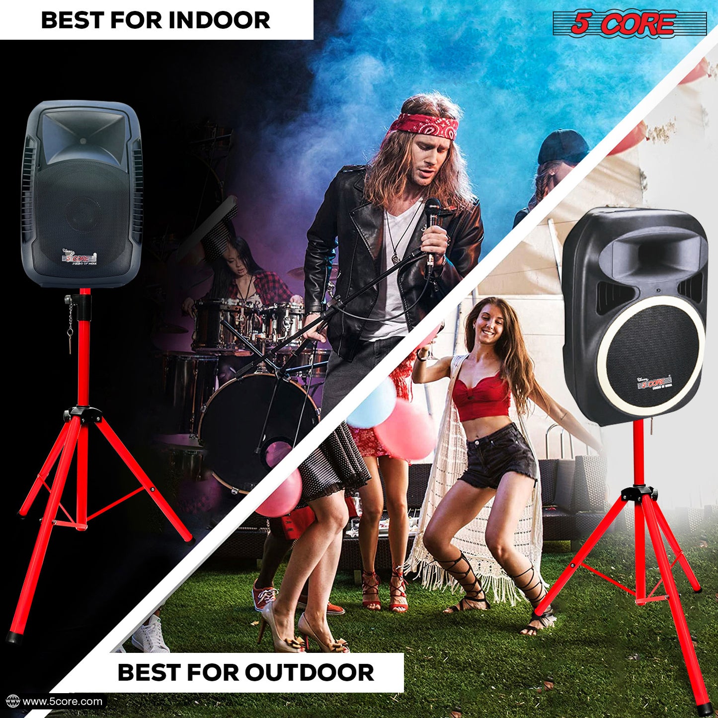 5 Core Speaker Stand Tripod Floor Heavy Duty Adjustable Up to 72 Inch DJ Studio Monitor Stands Pole Mount  - SS HD RED BAG