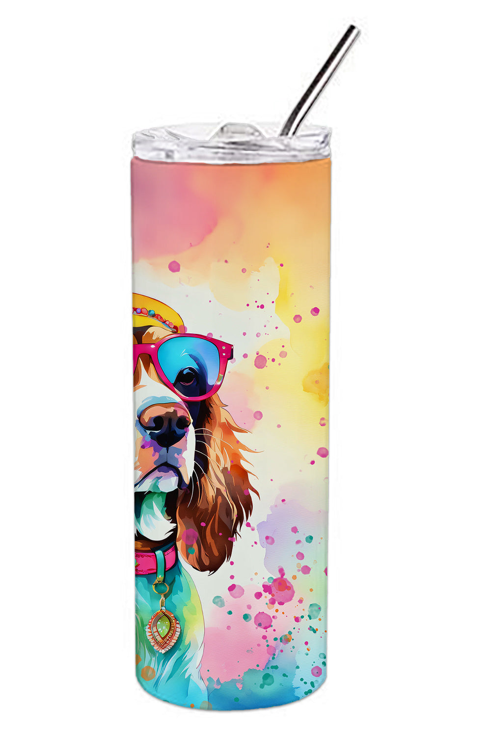 Cavalier Spaniel Hippie Dawg Stainless Steel Skinny Tumbler Vacuum Double Walled Reusable Insulated Tumbler Travel Cup for Coffee Cocktails Gift with Lid, 20 oz