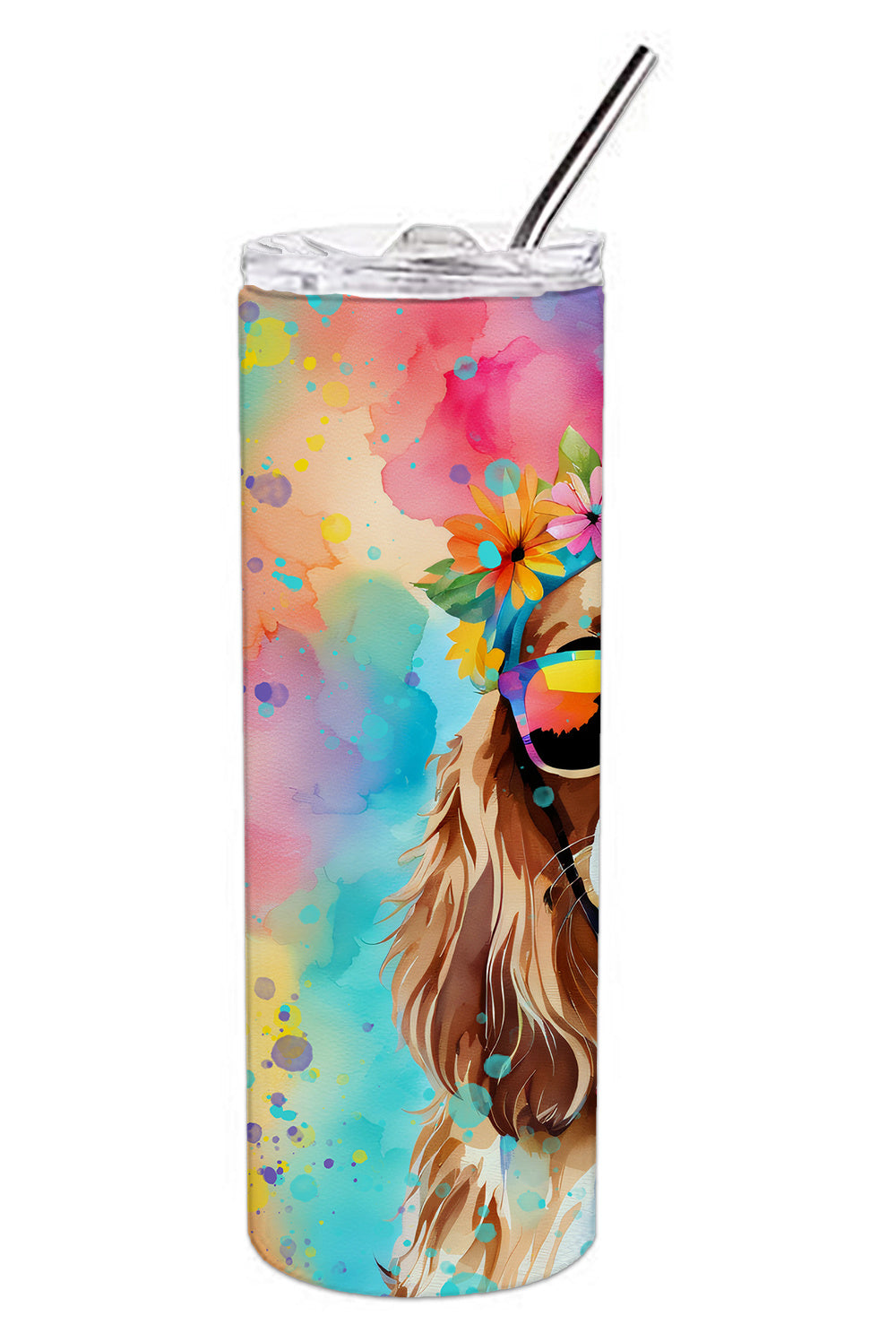 Cavalier Spaniel Hippie Dawg Stainless Steel Skinny Tumbler Vacuum Double Walled Reusable Insulated Tumbler Travel Cup for Coffee Cocktails Gift with Lid, 20 oz