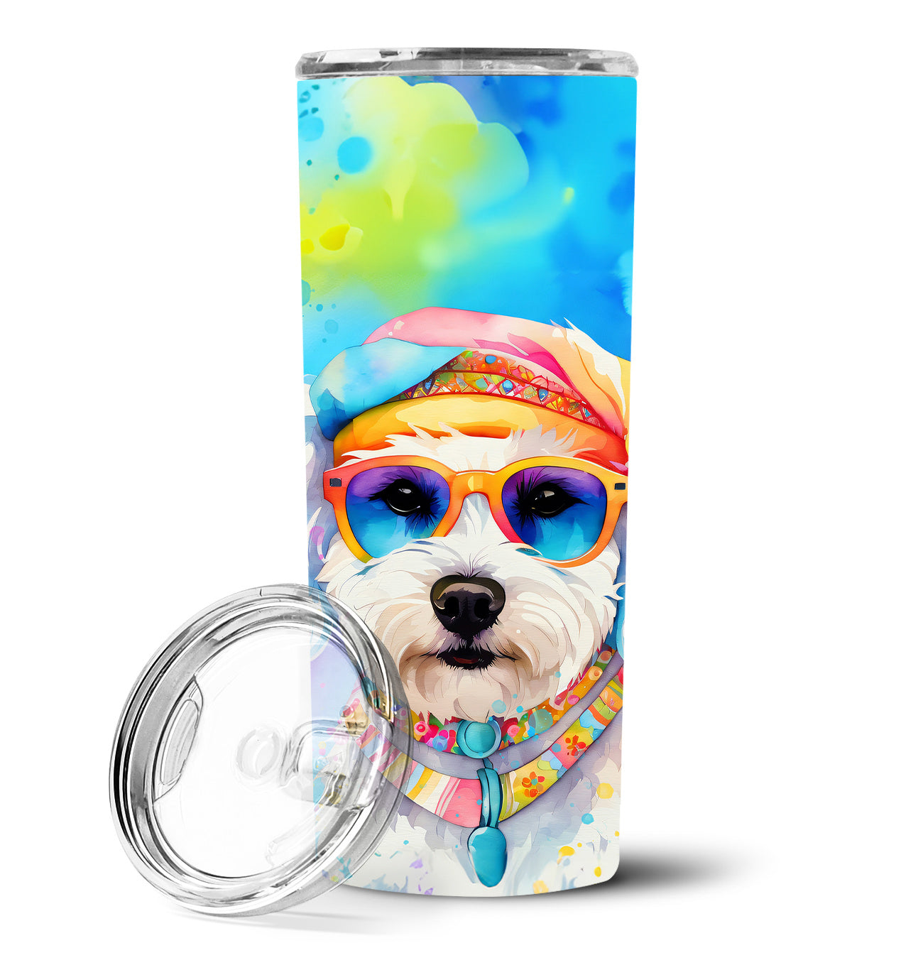 Bichon Frise Hippie Dawg Stainless Steel Skinny Tumbler Vacuum Double Walled Reusable Insulated Tumbler Travel Cup for Coffee Cocktails Gift with Lid, 20 oz