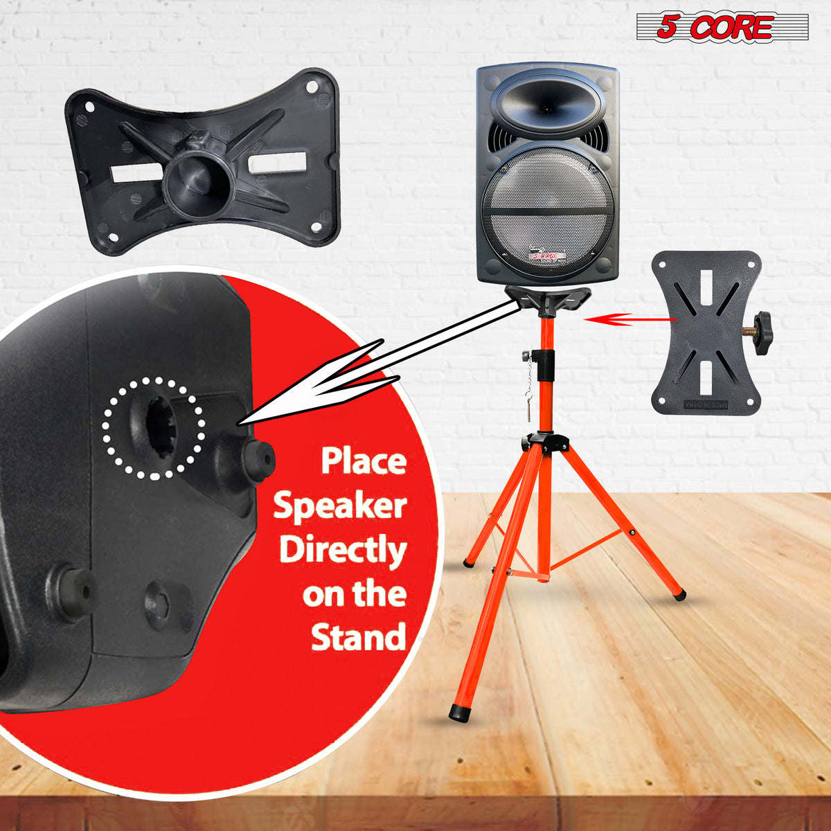 5 Core Speaker Stand Tripod Floor Adjustable Up to 48 Inch DJ Studio Monitor Stands Pole Mount Pair - SS HD 2PK ORG 4FT BAG