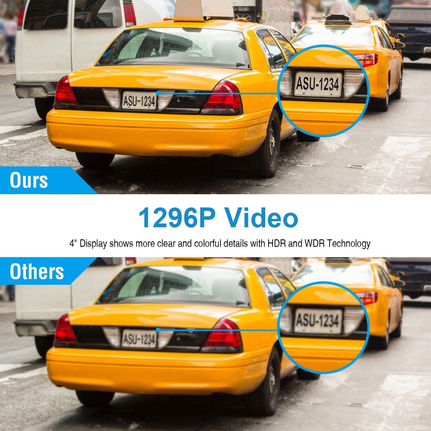 1296P Car DVR Dash Camera 4In 3 Lens Vehicle Driving Recorder Seamless Recording