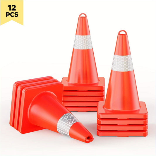 12 pcs Traffic Cones 28 Inch Safety Cones with Reflective Collar Orange Cones with Handle Plastic PVC Heavy Duty Cones for Parking Lot, Driving Training