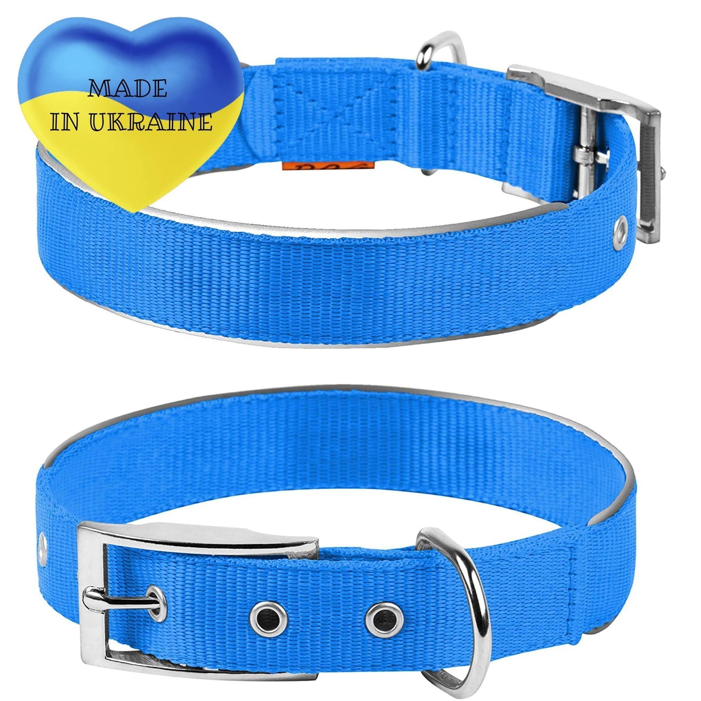 Blue Nylon Reflective Dog Adjustable Dog with Metal Buckle Heavy Duty for Large Dogs Large Size 18-22 inch Neck