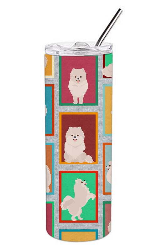 Lots of White Pomeranian Stainless Steel Skinny Tumbler Vacuum Double Walled Reusable Insulated Tumbler Travel Cup for Coffee Cocktails Gift with Lid, 20 oz