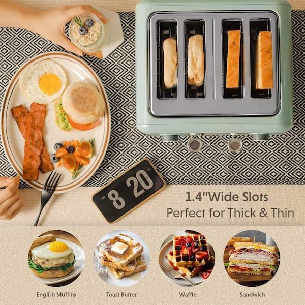 Retro 4-Slice Metal Toaster, Extra Wide Slots, Retro Stainless Steel with High Lift Lever, Bagel and Muffin Function, Removal Crumb Tray, 7-Shade Settings