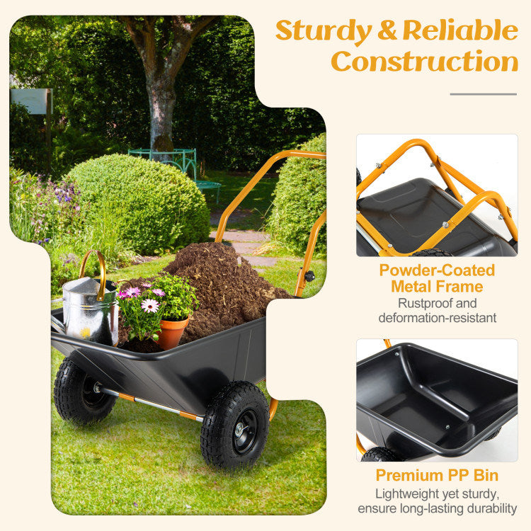 Dual-Wheel Wheelbarrow Garden Utility Cart with Pneumatic Tires