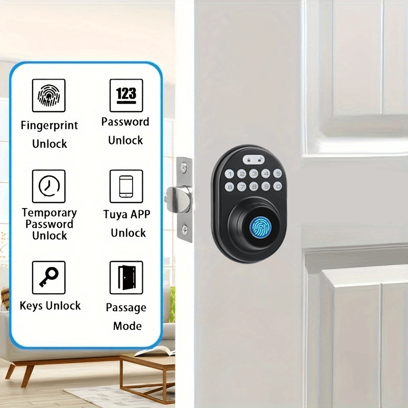 Tuya Smart Fingerprint Door Lock with Lock, Biometric Door Lock with App Control and Key, Keyless Thumbprint Door Lock for Bedrooms, Front Doors, Houses, Apartments, Offices and Garages