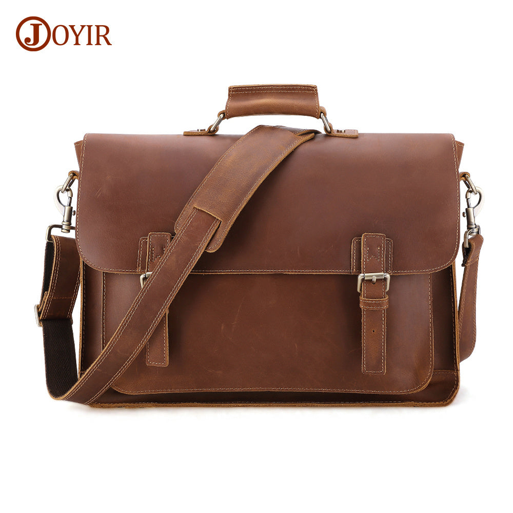 JOYIR Crazy Horse Leather Large Briefcases Male Messenger Laptop Bag Vintage Men's Genuine Leather Briefcase Business Travel Bag