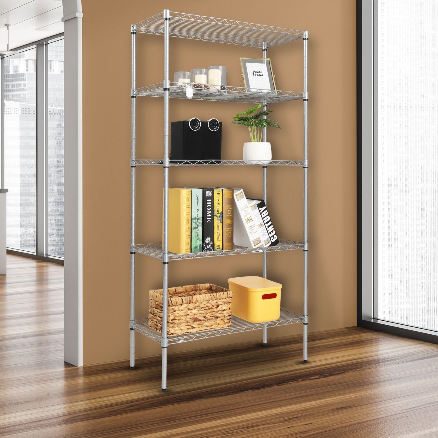 Home Kitchen Supplies Furniture, 5-Tier Metal Shelving Racks, Adjustable Metal Storage Racks, 5-Tier Shelving Unit with Leveling Feet, 13.5" D x 29" W x 59" H, 550 lb Weight Capacity