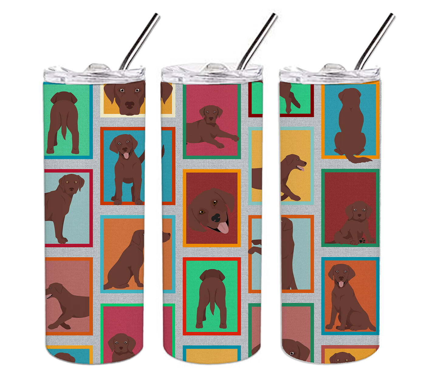 Lots of Chocolate Labrador Retriever Stainless Steel Skinny Tumbler Vacuum Double Walled Reusable Insulated Tumbler Travel Cup for Coffee Cocktails Gift with Lid, 20 oz