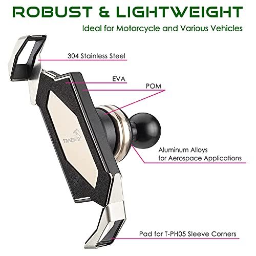 TAKEWAY Phone Holder for 4.7-6.7 inch Screen;  Structure for Both Stability and Anti-Vibration;  Providing Multi-Angle Vision;  Attaches to RAM - Double Socket arms Component for Any B Size