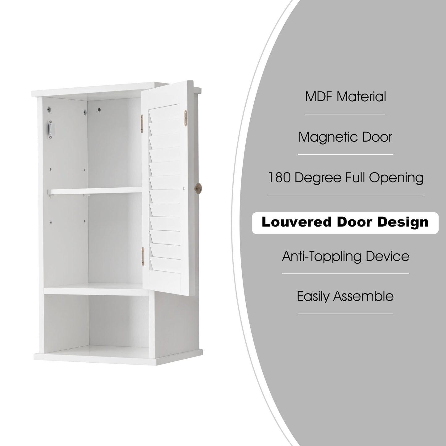 FRALIMK Medicine Cabinet, Hanging Cabinet with 3 Tiers, Single Louvered Door, Slim Wall cabinet for Home Bathroom Bedroom, White