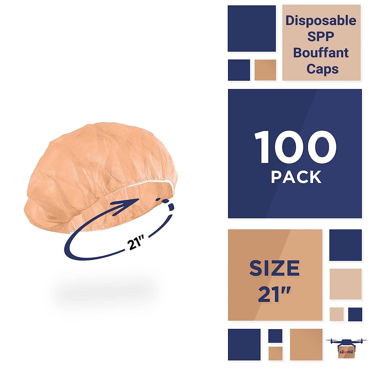 Disposable Hair Caps for Nurses 21'', Pack of 100 Orange Bouffant Caps Disposable with Elastic Edge, Polypropylene Bouffant Hair Nets, Hairnets for Women Food Service, Cleaning Industry
