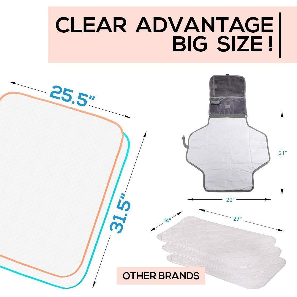 Portable Changing Pad Large Size 25.5x31.5 inch Pack of 2 Vinyl Waterproof Reusable Baby Changing Mats for Girls Boys Reinforced Seams