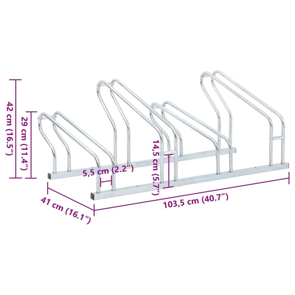 Bicycle Stand for 4 Bikes Floor Freestanding Galvanized Steel