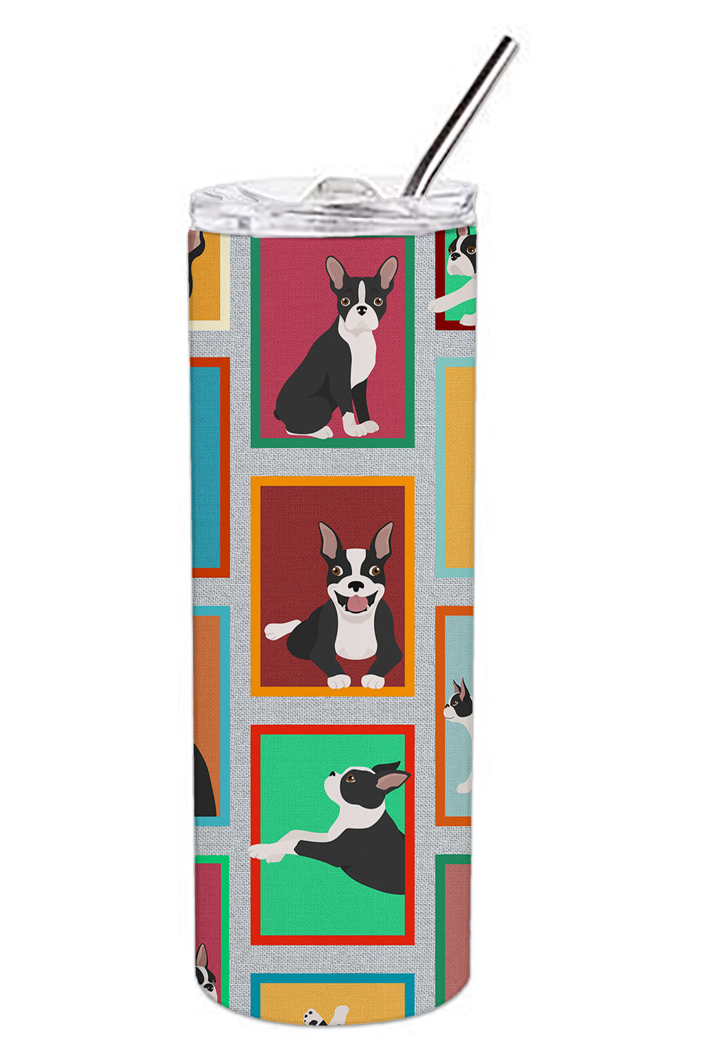 Lots of Boston Terrier Stainless Steel Skinny Tumbler Vacuum Double Walled Reusable Insulated Tumbler Travel Cup for Coffee Cocktails Gift with Lid, 20 oz