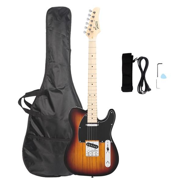 [Do Not Sell on Amazon]Glarry GTL Maple Fingerboard Electric Guitar Bag Strap Plectrum Connecting Wire Spanner Tool Sunset Color