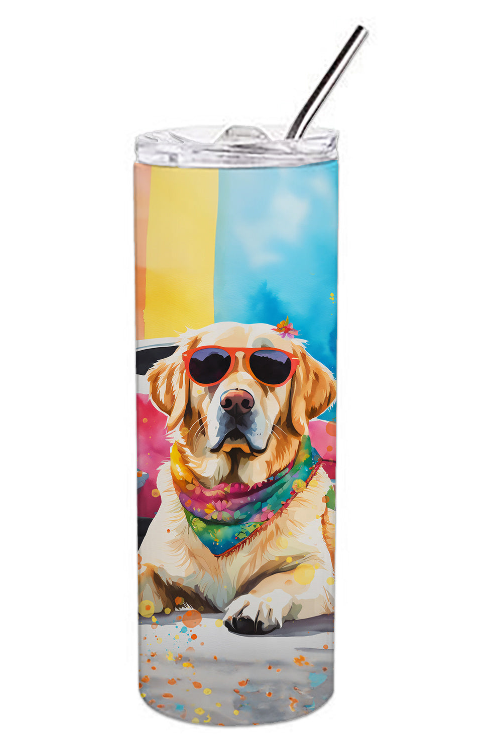 Yellow Labrador Hippie Dawg Stainless Steel Skinny Tumbler Vacuum Double Walled Reusable Insulated Tumbler Travel Cup for Coffee Cocktails Gift with Lid, 20 oz