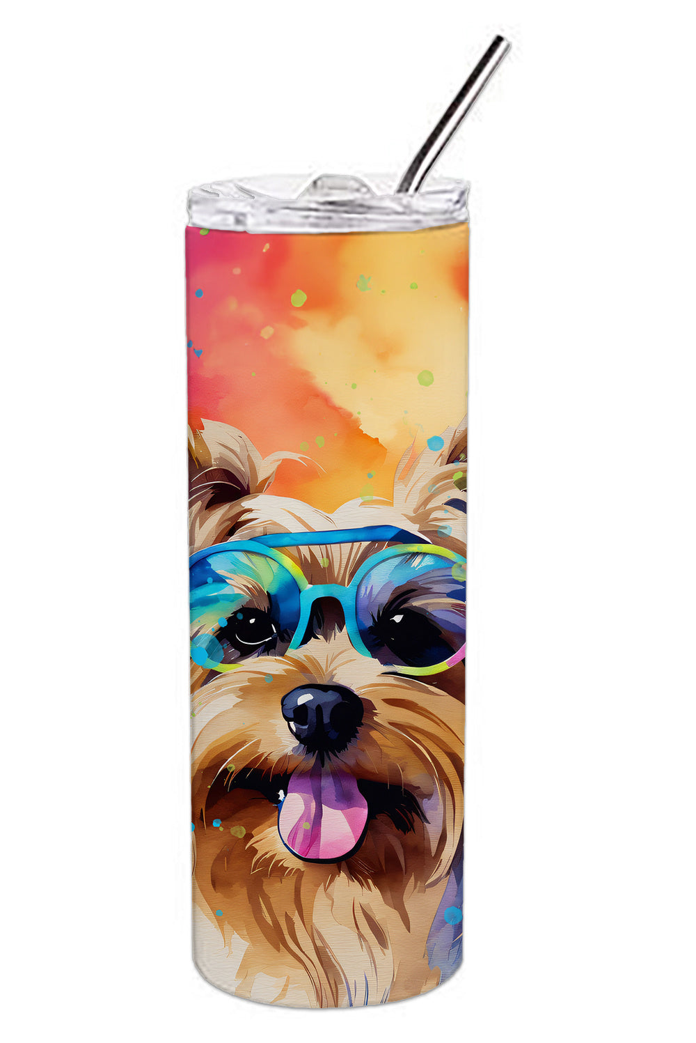 Yorkshire Terrier Hippie Dawg Stainless Steel Skinny Tumbler Vacuum Double Walled Reusable Insulated Tumbler Travel Cup for Coffee Cocktails Gift with Lid, 20 oz