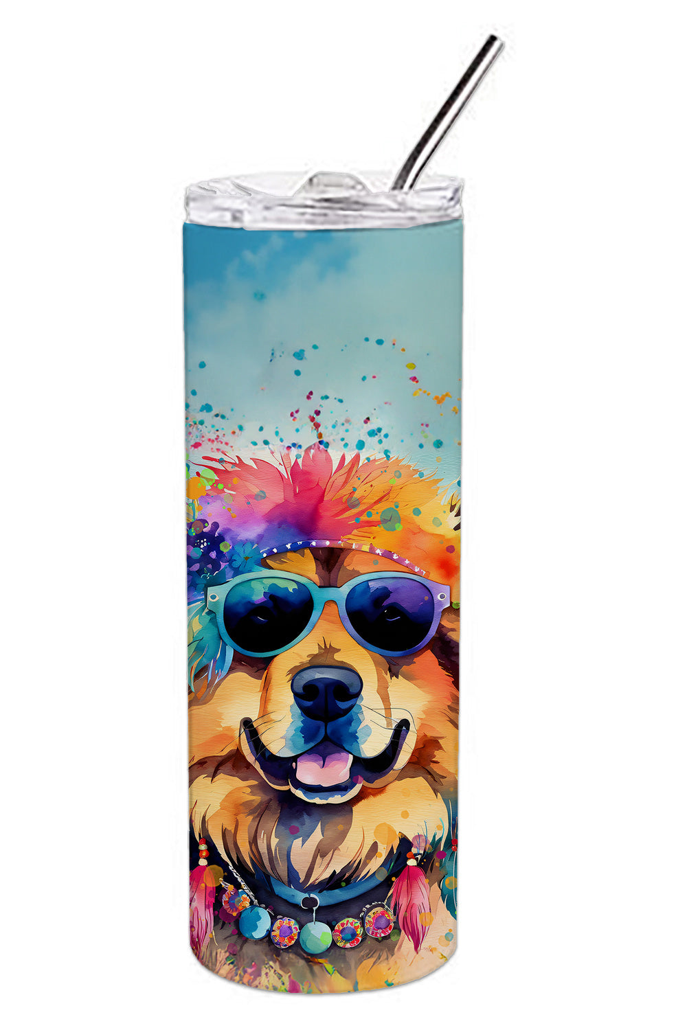 Chow Chow Hippie Dawg Stainless Steel Skinny Tumbler Vacuum Double Walled Reusable Insulated Tumbler Travel Cup for Coffee Cocktails Gift with Lid, 20 oz