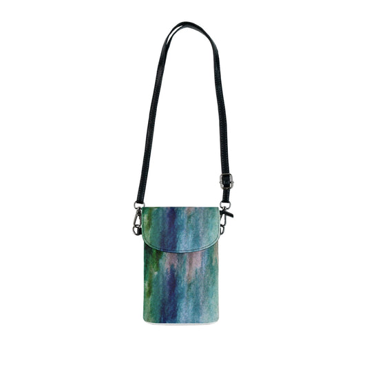 Crossbody Cell Phone Wallet Purse, Blue Hue Watercolor Abstract Print