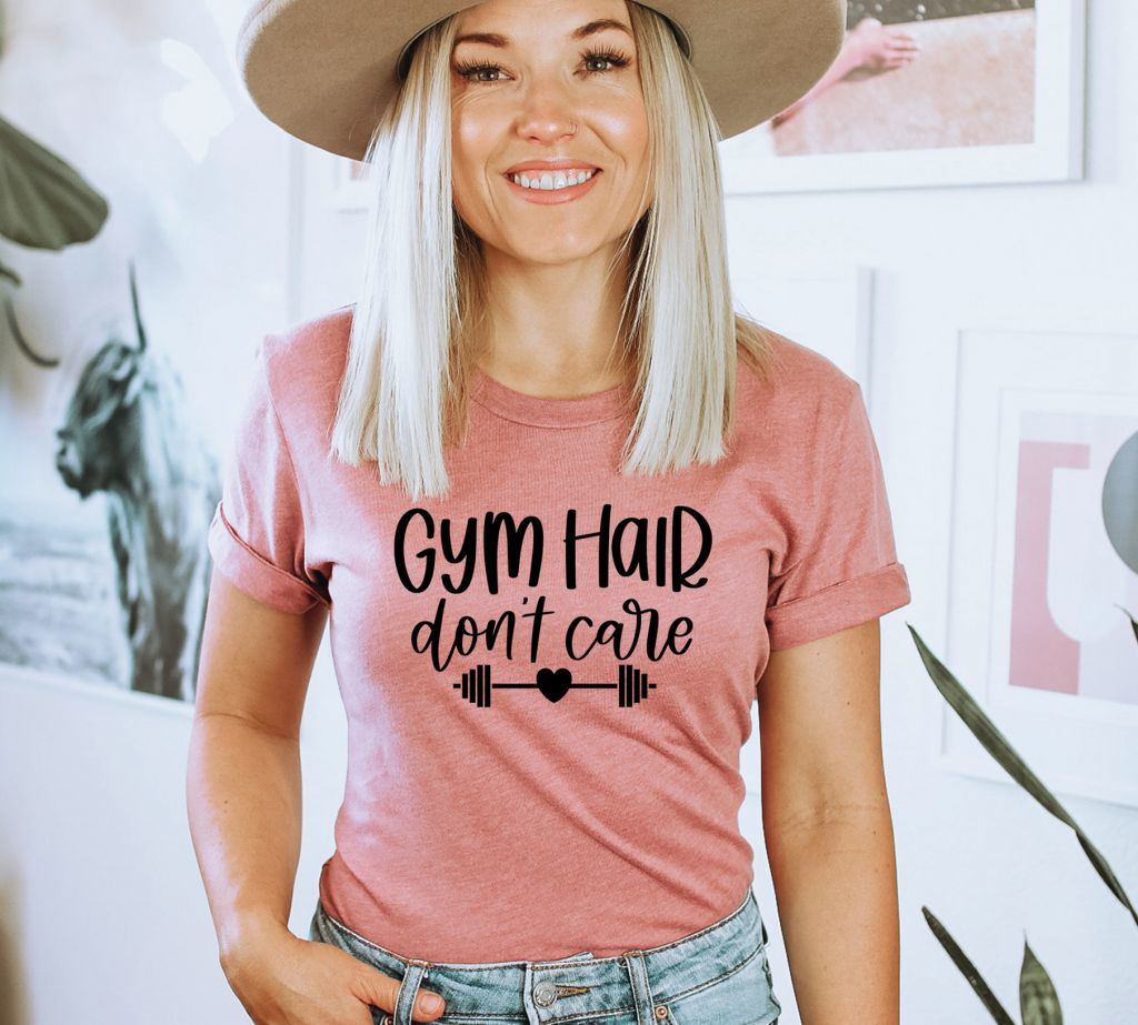 Gym Hair Don't Care T-shirt, Gym Shirt, Sports Gift, Workout Tee, Women's Fitness Top, Aesthetic Gym Wear Tee, Mama's Shirt, Gift For Women