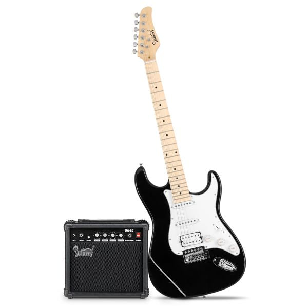 [Do Not Sell on Amazon] Glarry GST Stylish S-S-H Pickup Electric Guitar Kit with 20W AMP Bag Guitar Strap Black