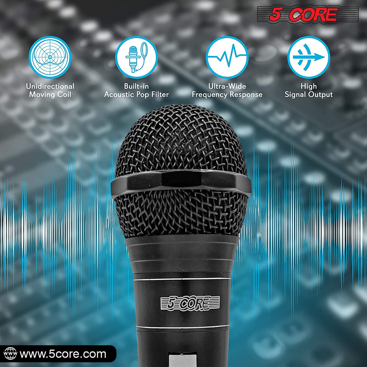 5 Core Microphone XLR Dynamic Mic Karaoke Singing Handheld Microfono Wired Professional Unidirectional 1/4 Plug In Cord Connection for Vocal DJ Music - PM 757