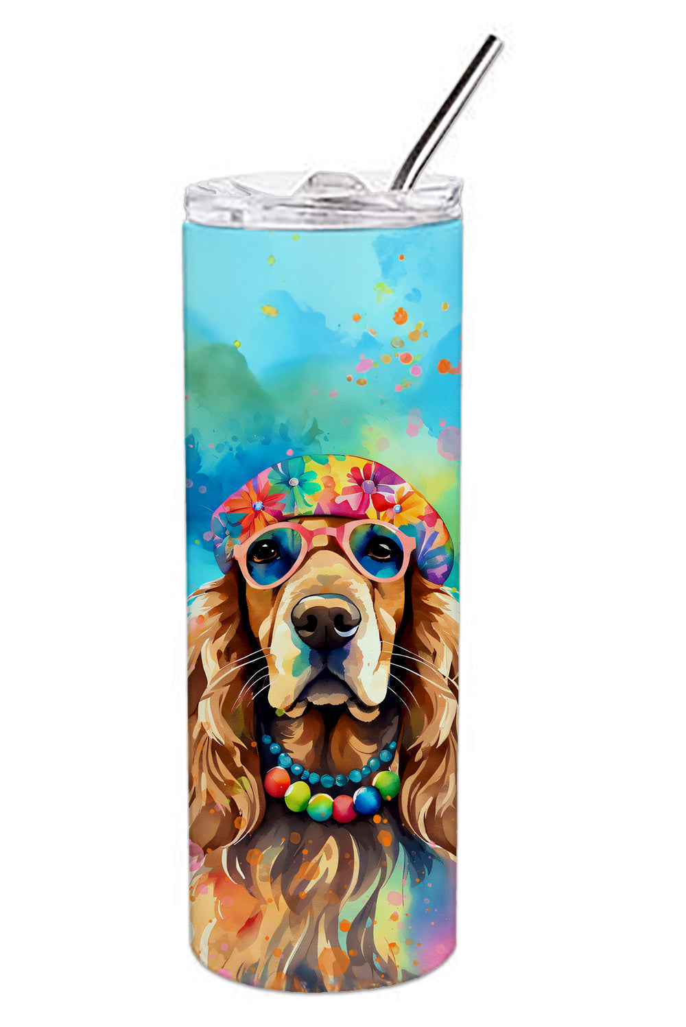 Cocker Spaniel Hippie Dawg Stainless Steel Skinny Tumbler Vacuum Double Walled Reusable Insulated Tumbler Travel Cup for Coffee Cocktails Gift with Lid, 20 oz