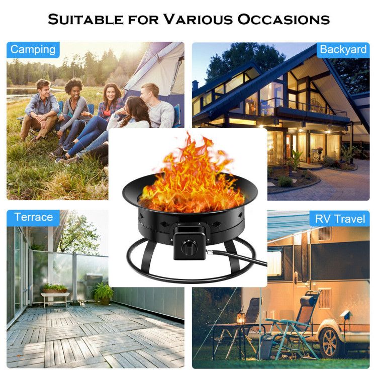 58,000BTU Firebowl Outdoor Portable Propane Gas Fire Pit with Cover and Carry Kit