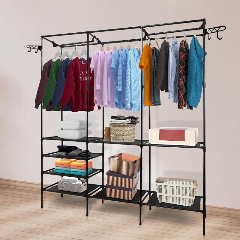 Home, Storage Rack Clothes Rack Heavy Duty Clothes Rack for Hanging Clothes, Rack, Wooden Stereo Rack Self-Standing Wardrobe Wardrobe Rack, Corner L-shaped Wardrobe