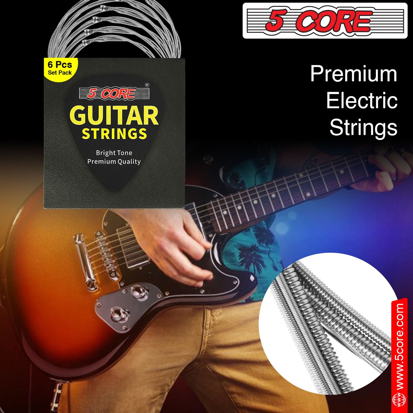 5 Core Guitar strings 6 Pieces Nickel Acoustic Electric Guitar Strings guitar & bass accessories, Light, Gauge 0.09-0.042 Nickel Wound Shield Package Corrosion free - GS EL