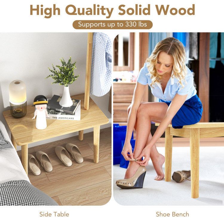 End Table with Coat Rack Solid Wood Coat Tree with 2-in-1 Side Table