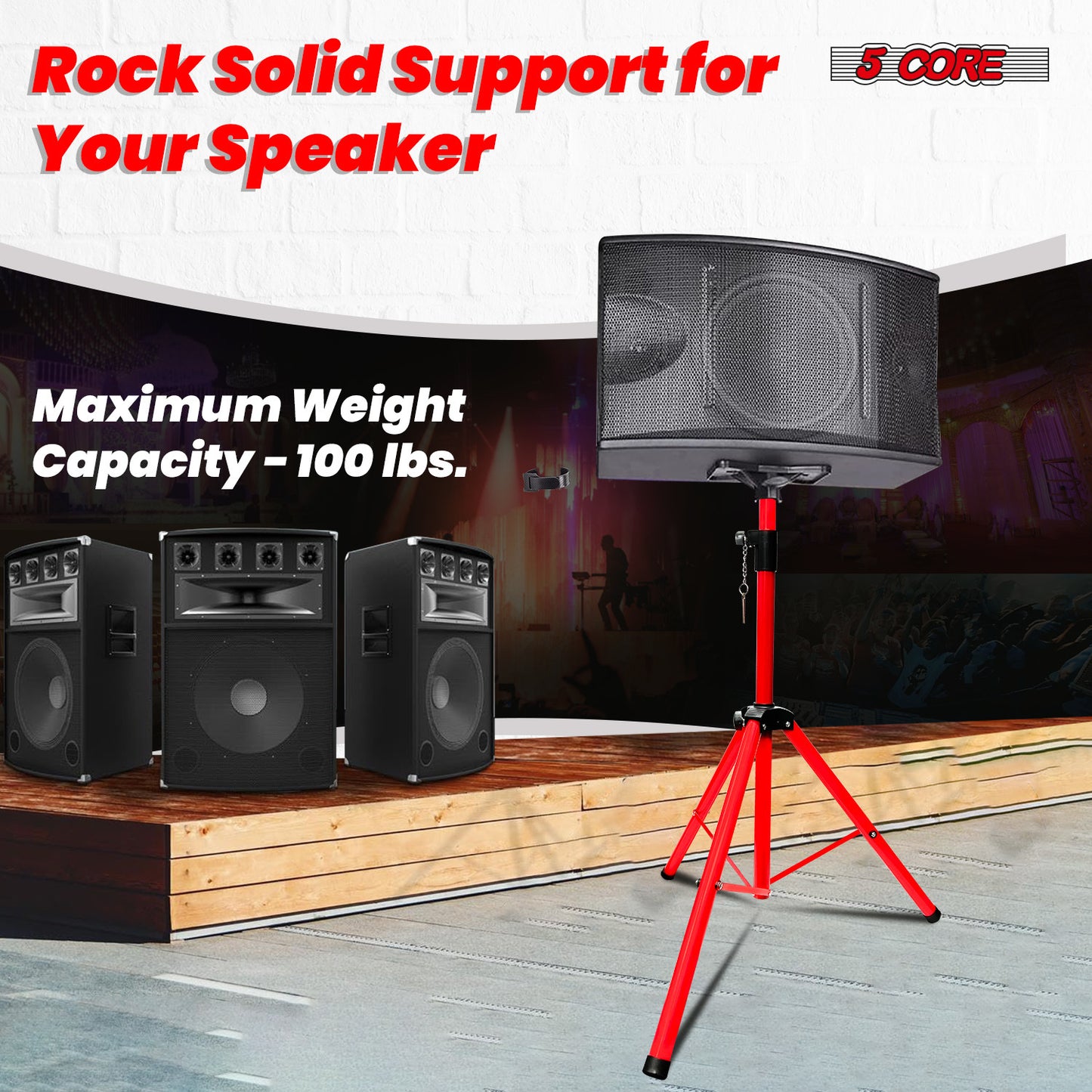 5 Core Speaker Stand Tripod Floor Tall Pair Adjustable Up to 72 Inch DJ Studio Monitor Stands Pole Mount  - SS ECO 2PK WoB