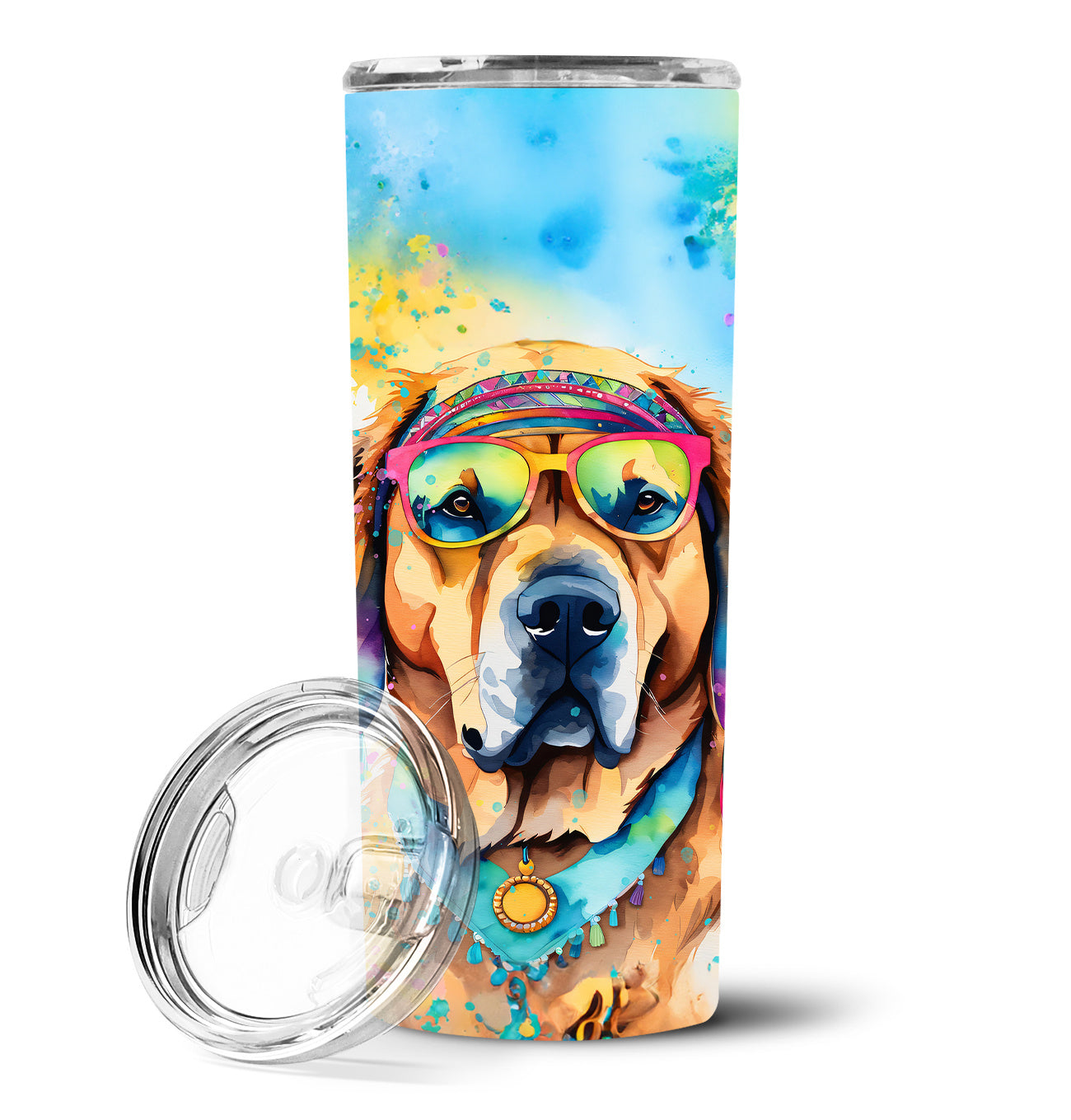 Mastiff Hippie Dawg Stainless Steel Skinny Tumbler Vacuum Double Walled Reusable Insulated Tumbler Travel Cup for Coffee Cocktails Gift with Lid, 20 oz