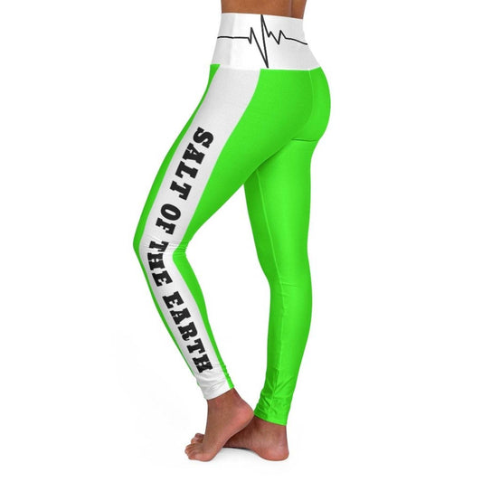 High Waisted Yoga Leggings, Neon Green Salt Of The Earth Matthew 5:13 Beating Heart Sports Pants