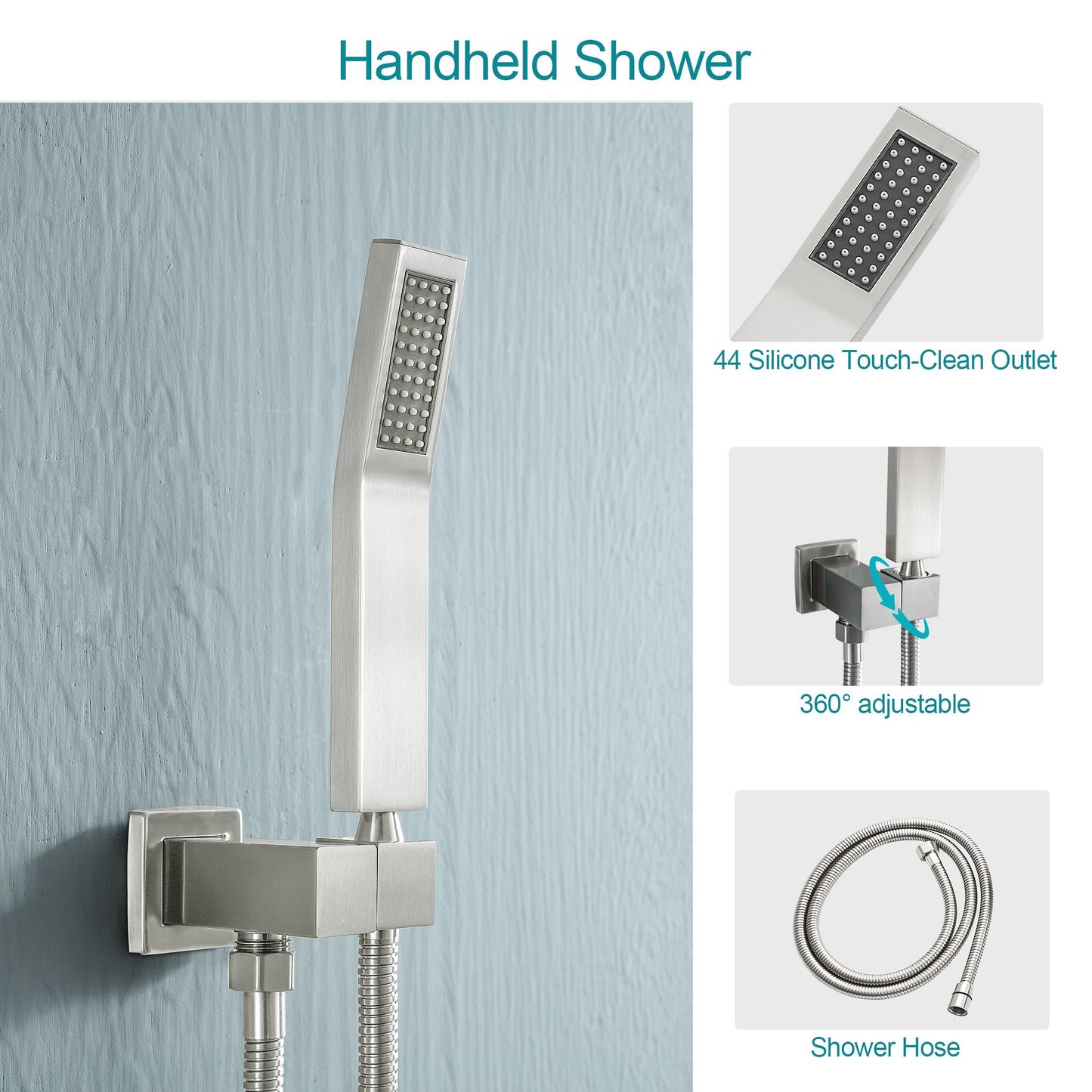 16\" Rainfall Shower Head and Handhled Shower Head,Ceiling Mounted Matte Black Shower System