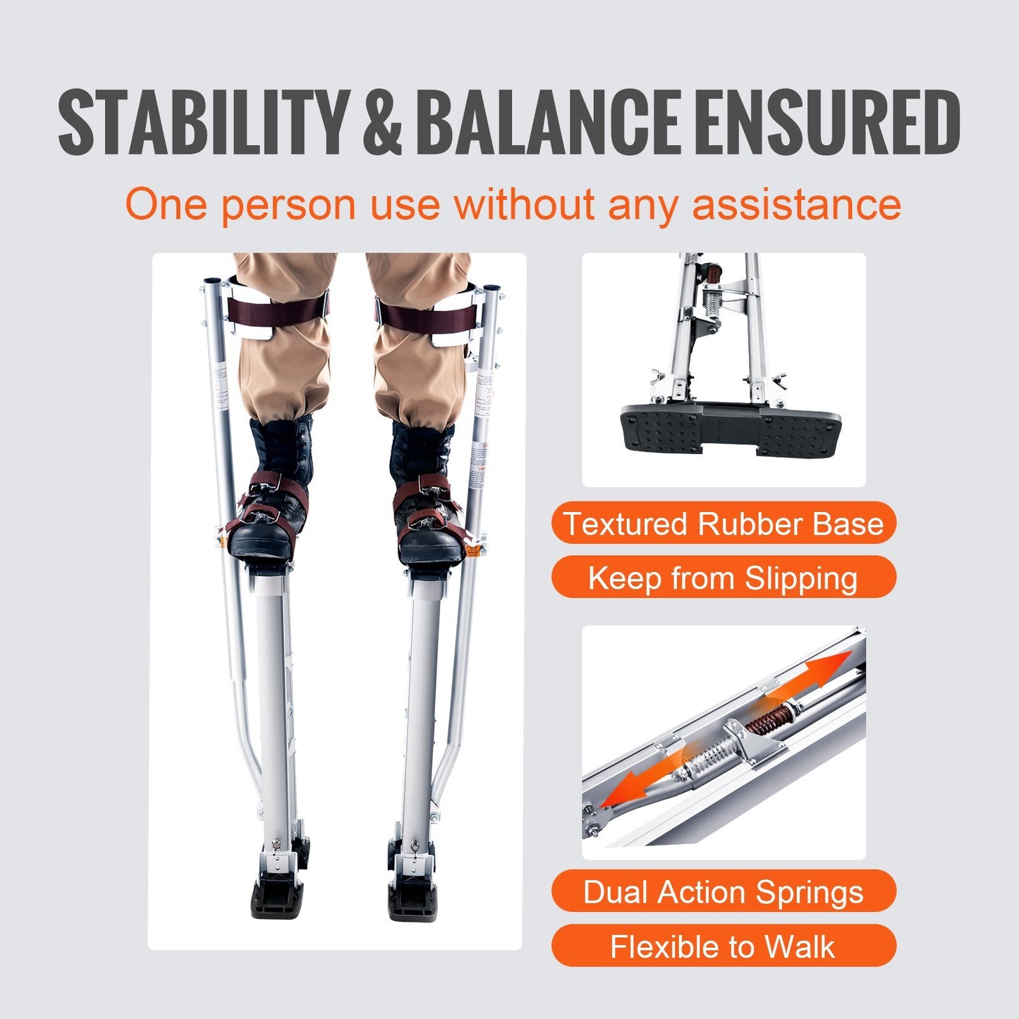 VEVOR Drywall Stilts Aluminum Tool Stilts 24''-40'' Adjustable Painting Silver