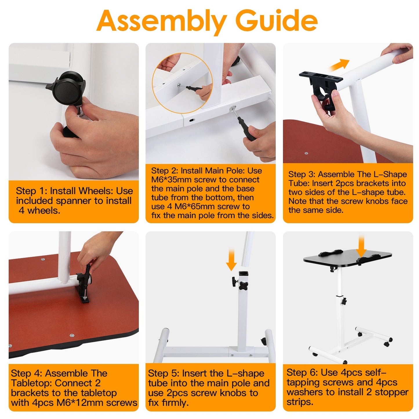 Rolling Laptop Table Portable Computer Desk Movable Table with Adjustable Height Tilting Angle