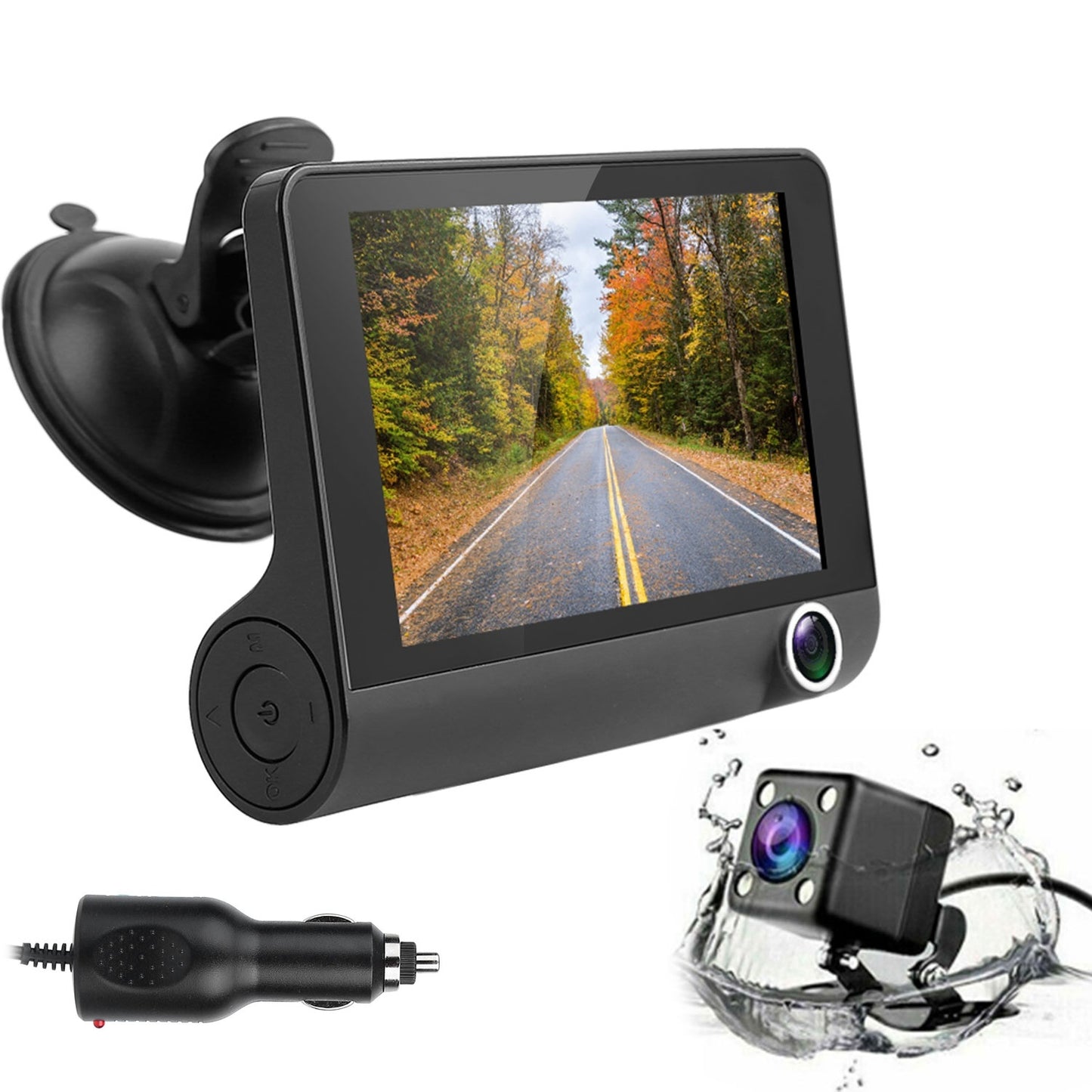 FHD 1080P Touch Screen Car DVR Dash Camera 4In 3 Lens Vehicle Driving Recorder Seamless Loop Recording