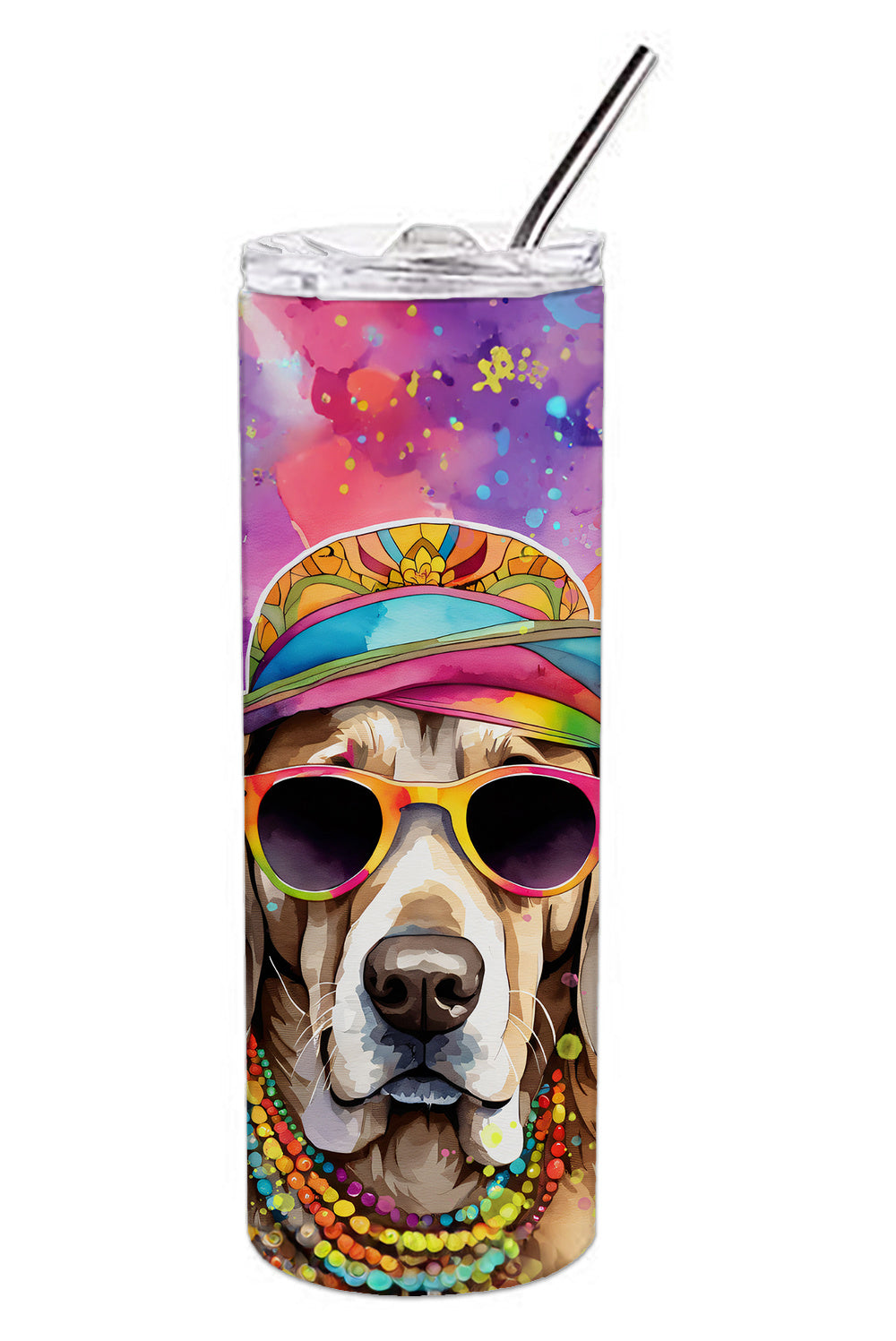 Weimaraner Hippie Dawg Stainless Steel Skinny Tumbler Vacuum Double Walled Reusable Insulated Tumbler Travel Cup for Coffee Cocktails Gift with Lid, 20 oz