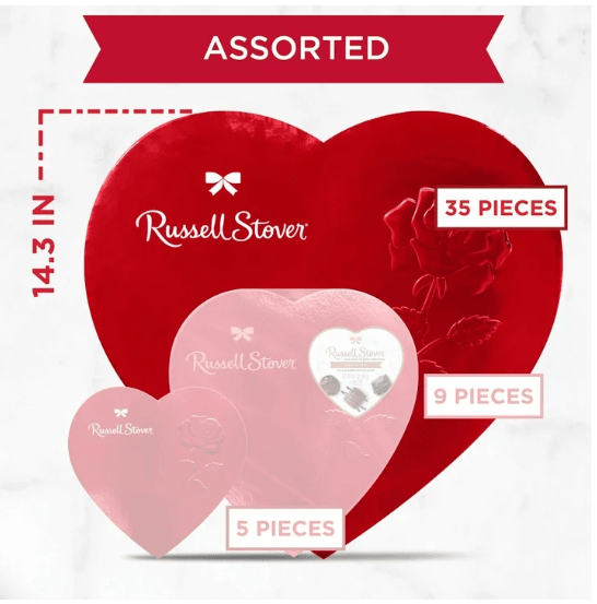 RUSSELL STOVER Valentine's Day Red Foil Heart Assorted Milk & Dark Chocolate Gift Box, 20.1 oz. (35 Pieces)