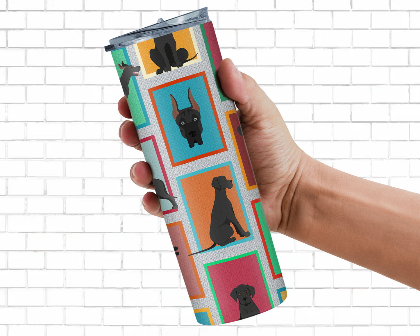 Lots of Black Great Dane Stainless Steel Skinny Tumbler Vacuum Double Walled Reusable Insulated Tumbler Travel Cup for Coffee Cocktails Gift with Lid, 20 oz