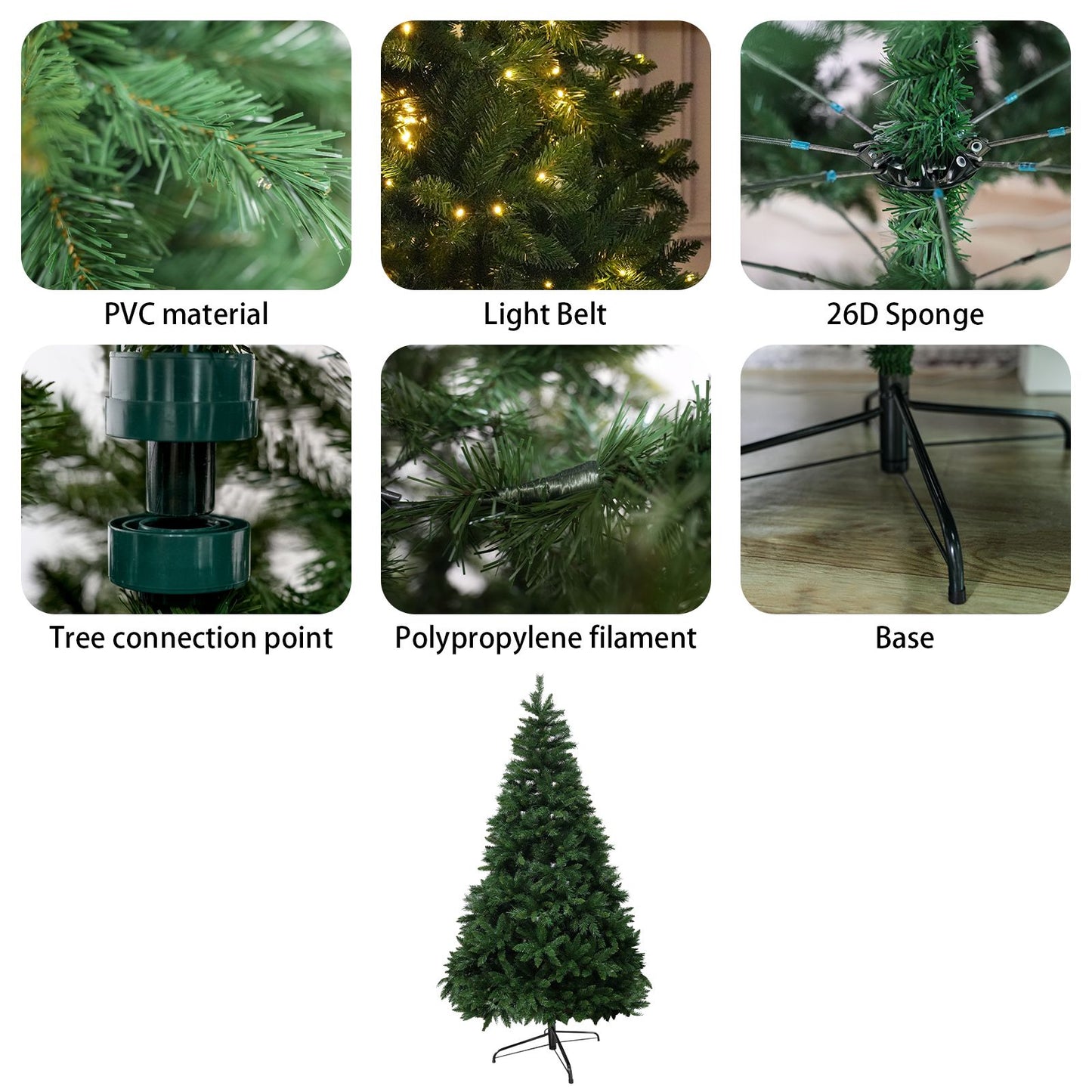 6FT Christmas Tree with 7-layer & 976 branch tips, Premium Flame-Retardant PVC