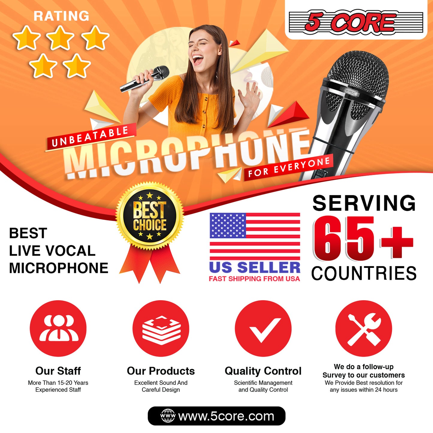 5 Core Microphone XLR Dynamic Mic Karaoke Singing Handheld Microfono Wired Professional Unidirectional 1/4 Plug In Cord Connection for Vocal DJ Music - PM 817 CH