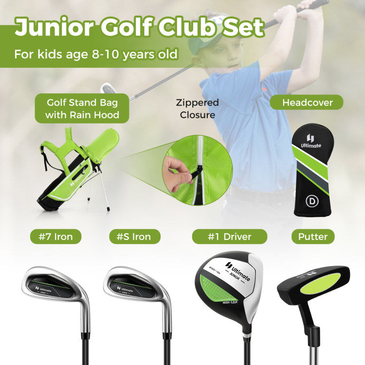 Junior Complete Golf Club Set for Kids with Rain Hood Right Hand Children Golf Age 8-10 Years Old