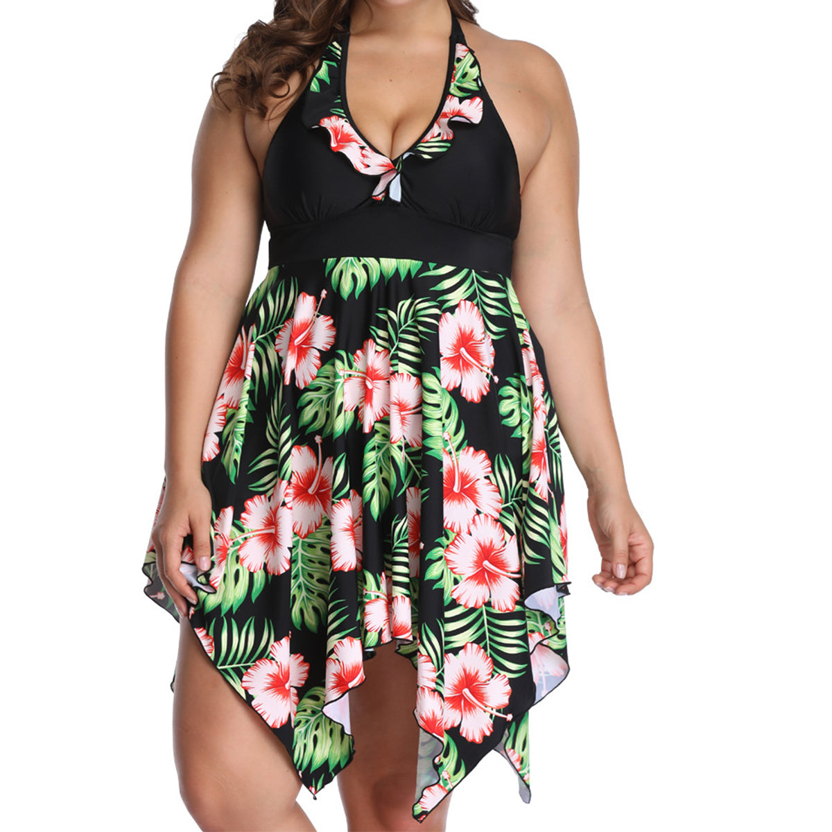 Womens Plus Size Two Piece Bathing Suit Floral Printed SwimwearMens