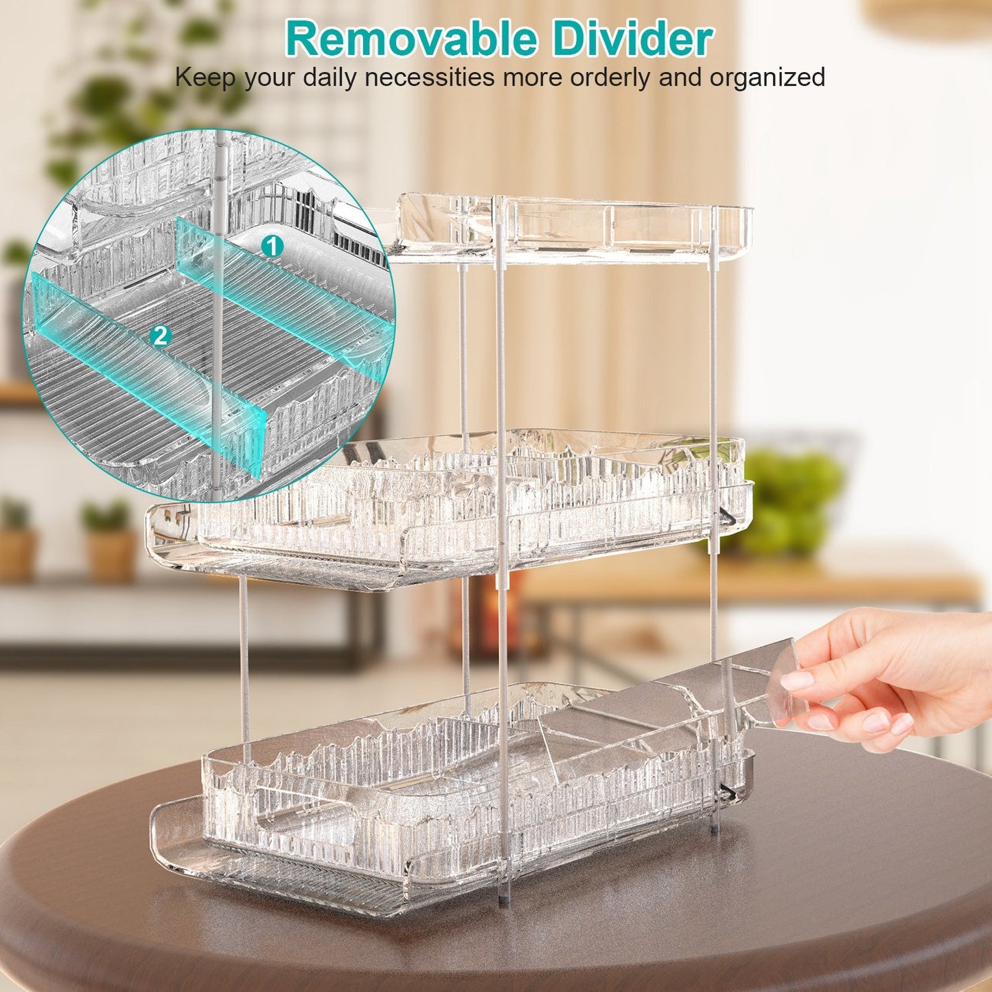 2 Packs 3 Tier Clear Bathroom Organizer with Drawers Dividers Pull-Out Pantry Organization Medicine Bins Slide-Out Storage Container